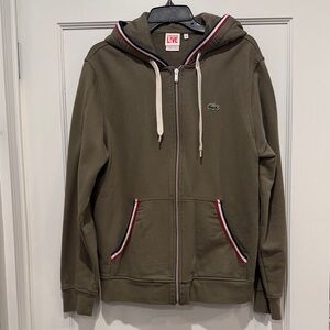Lacoste LIVE Khaki Green Hoodie with Striped Details